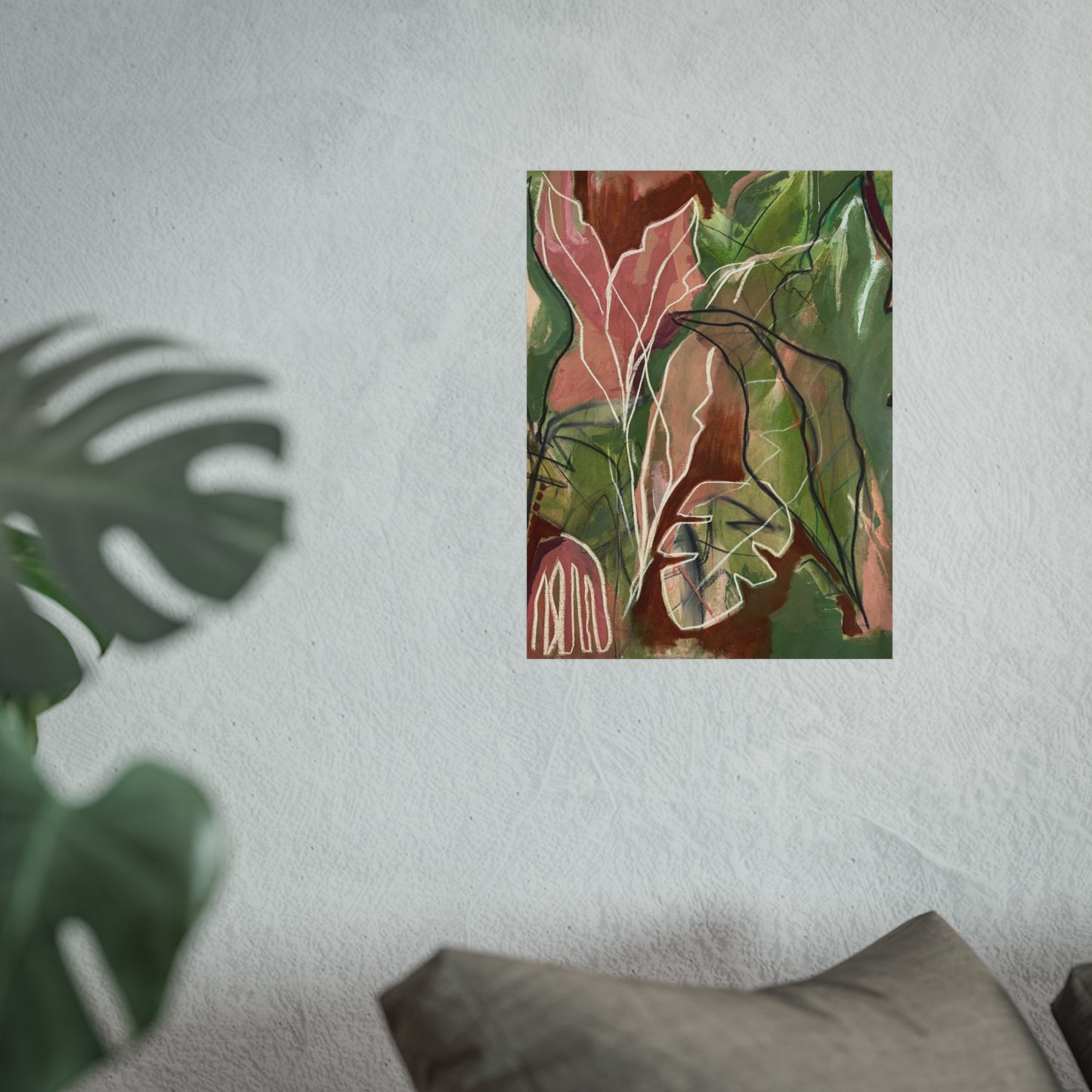 Fine Art Poster, Abstract Botanical, Green & Terracotta