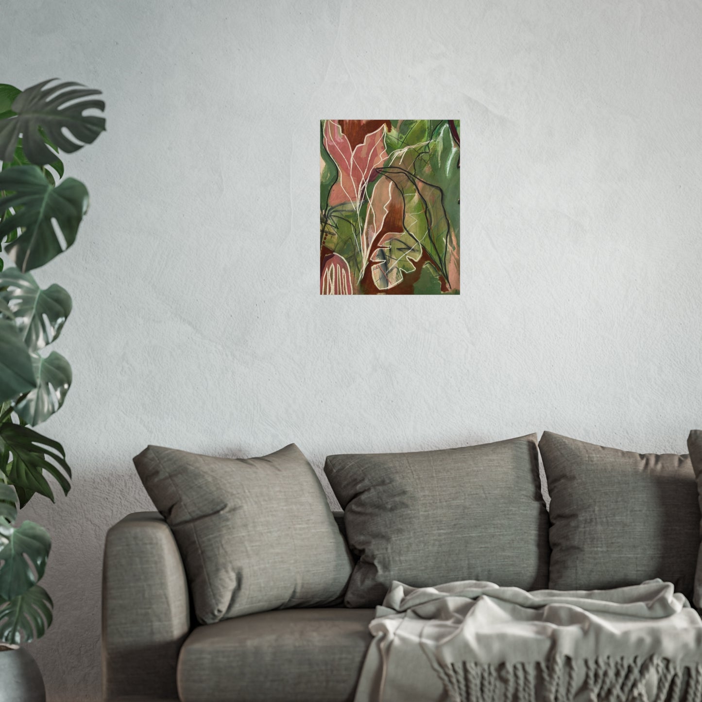 Fine Art Poster, Abstract Botanical, Green & Terracotta