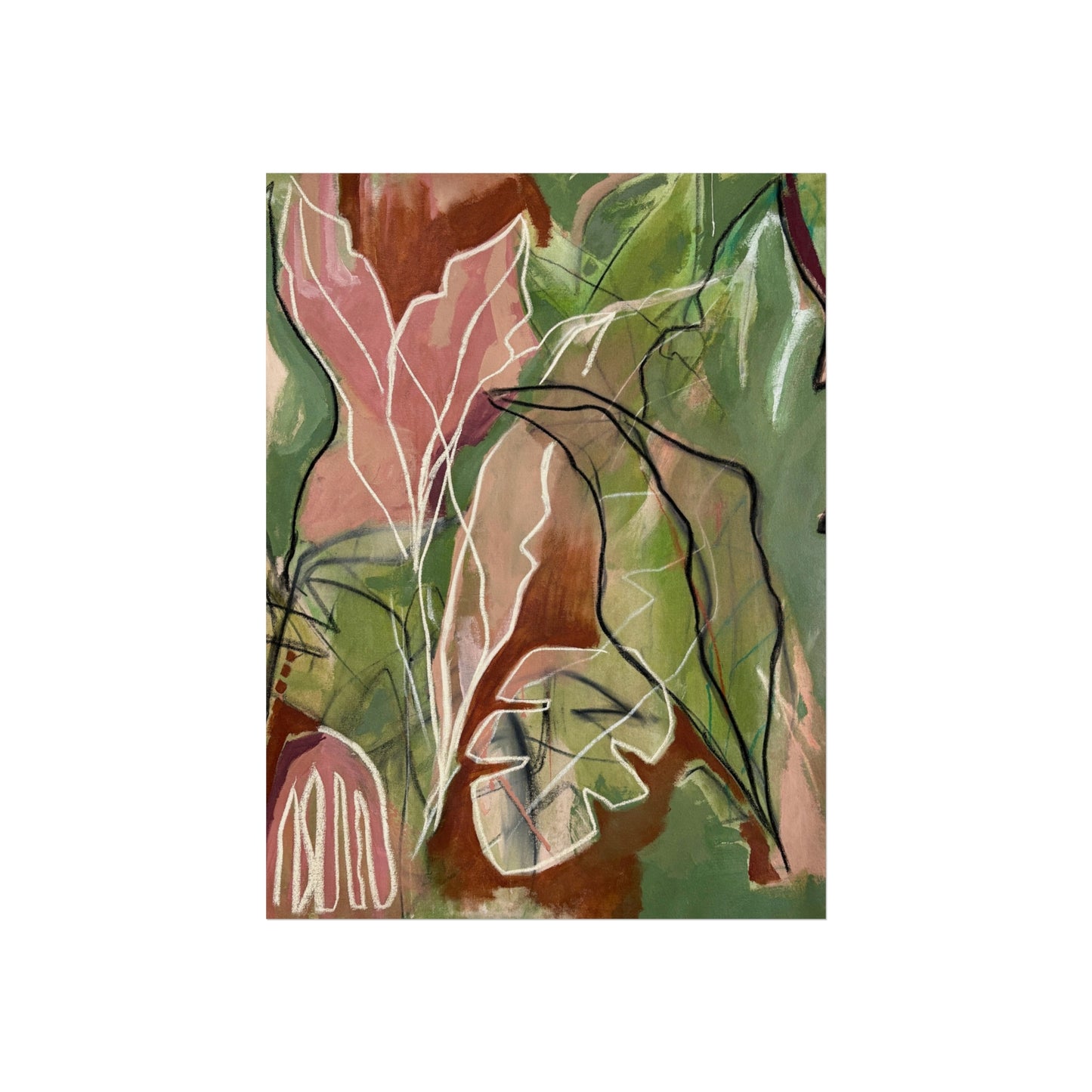 Fine Art Poster, Abstract Botanical, Green & Terracotta