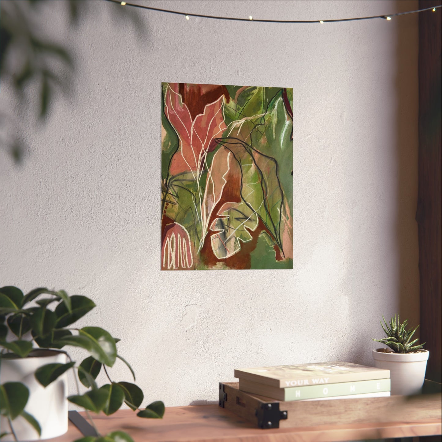 Fine Art Poster, Abstract Botanical, Green & Terracotta